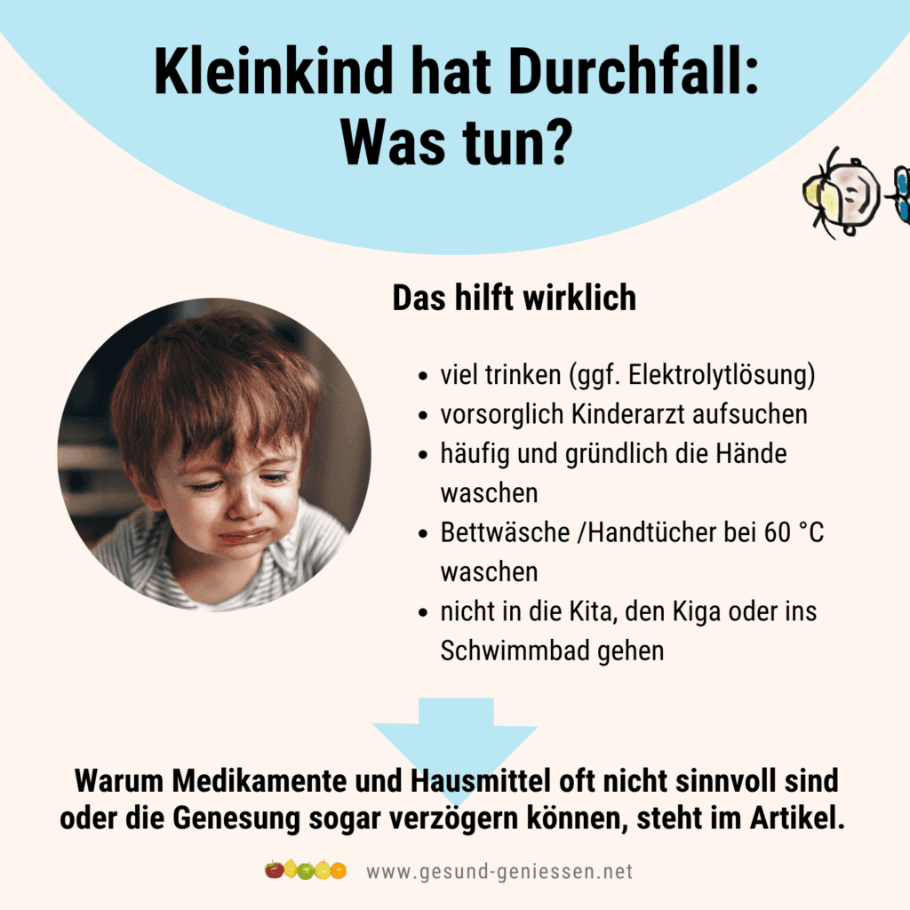 Infografik mit Tipps zur ersten Hilfe bei akutem Durchfall beim Kleinkind.